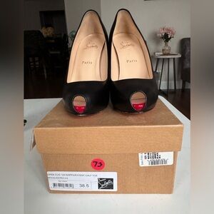Christian Louboutin Open Clic Black Leather Peep Heels 120